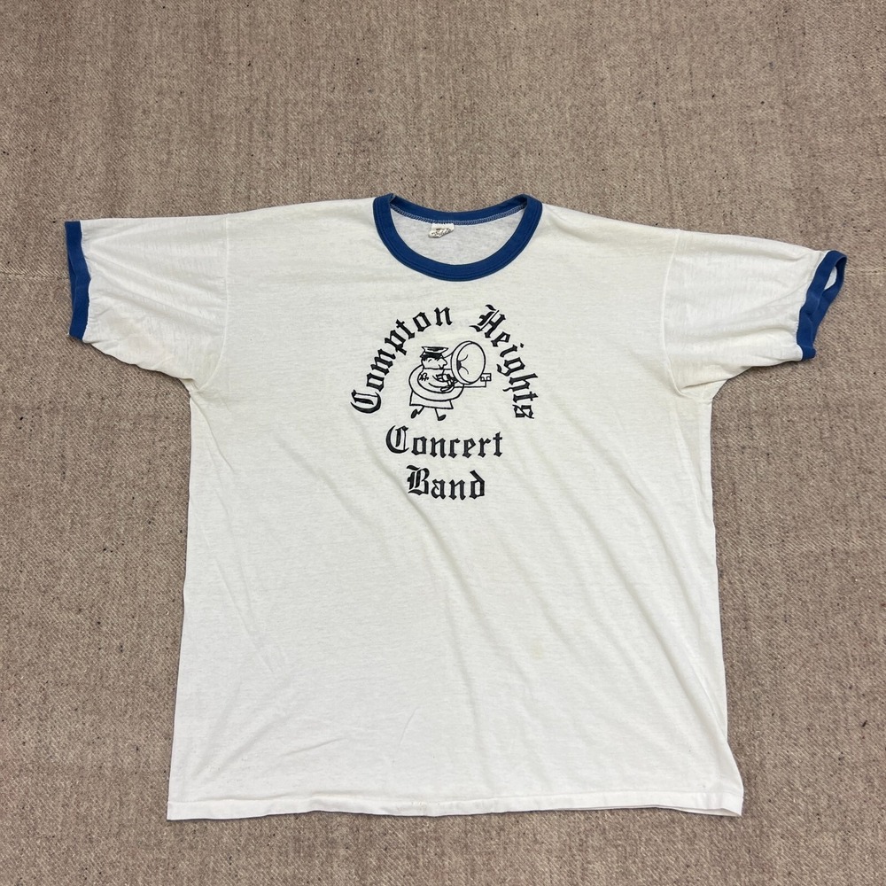 Vintage Compton Heights Concert Band Shirt Mens XL‎ White 1970s Russell Athletic